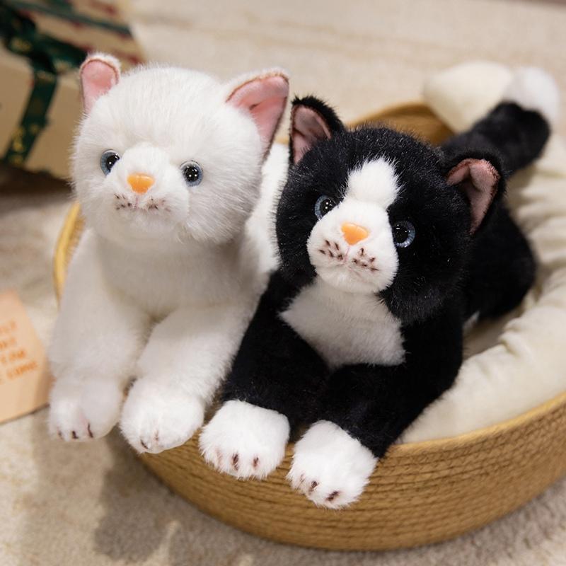 1 Stück 38CM Kawaii Simulation Grau Weiß Schwarz Orange Katze Plüschtier Cartoon Liegend Lebensechtes Kätzchen Tier Katzen zum Geburtstagsgeschenk