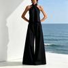 Women's Summer 2 Piece Outfits Backless Halter Sleeveless Top And Wide Leg Pants Sets Casual Vacation Matching Lounge Set