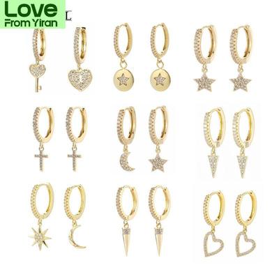 Mode Cubic Zirkon Frauen Ohrringe Punk Geometrische Sterne Mond Tropfen Baumeln Ohrringe Für Frauen Partei Schmuck Geschenk
