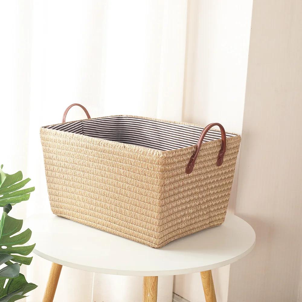 Household Japanese-style Foldable Rattan-like Woven Dirty Clothes Storage Basket Toy Tabletop Straw Basket for Snacks