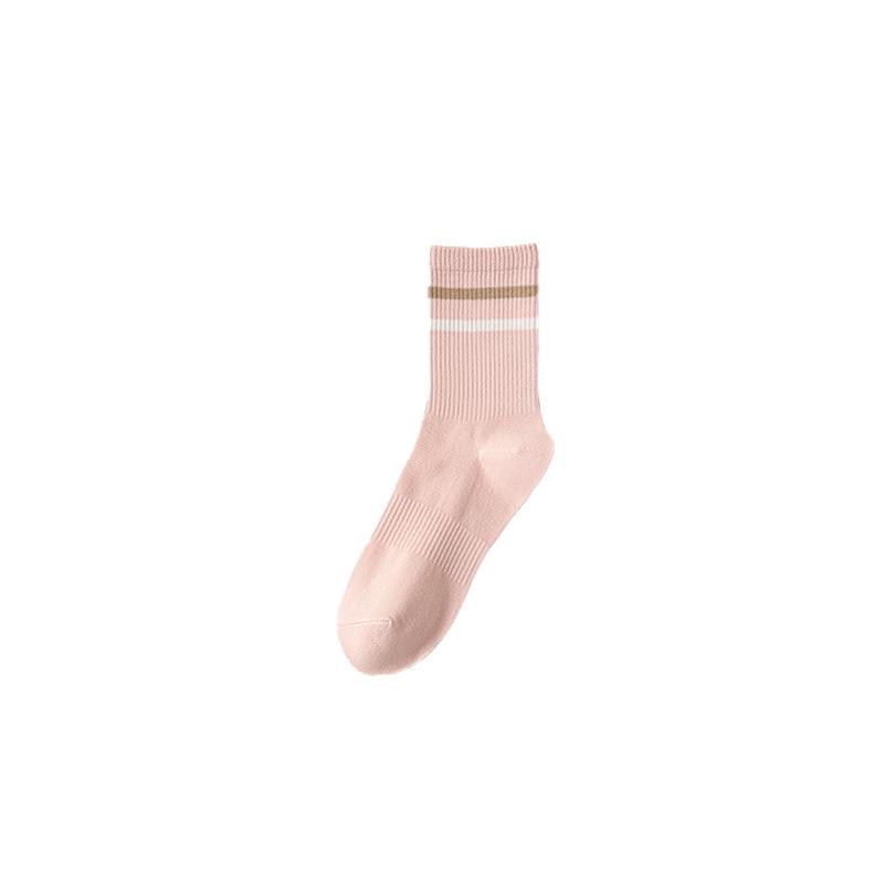 Female Spring and Autumn New Casual Stripe Sweat Absorption Breathable No Bone Anti Pilling Long Tube Cotton Socks