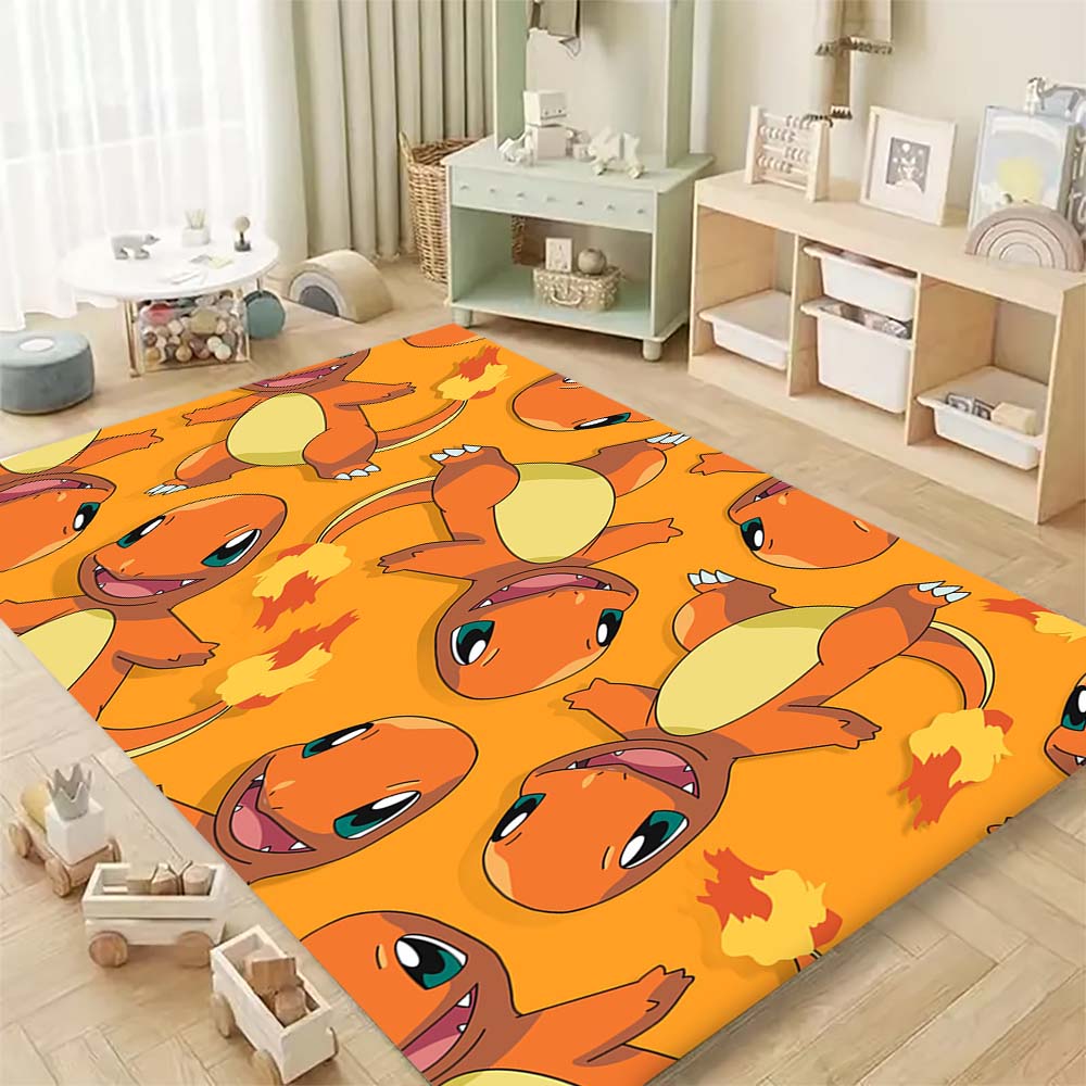 Pokémon print rug, cute Pikachu, Jigglypuff and Charmander cartoon decorative rug, home décor