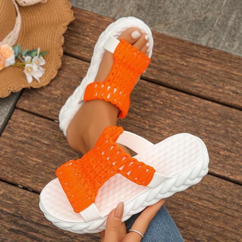 

Большого размера толстая подошва легкие плетеные тапочки женские летние новые яркие тапочки женские 44 оранжевый