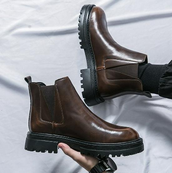 Men's Casual Fashion Martin High-Top Boots - Autumn/Winter Thick-Soled Korean & British Style, Slip-On Height-Increasing Design