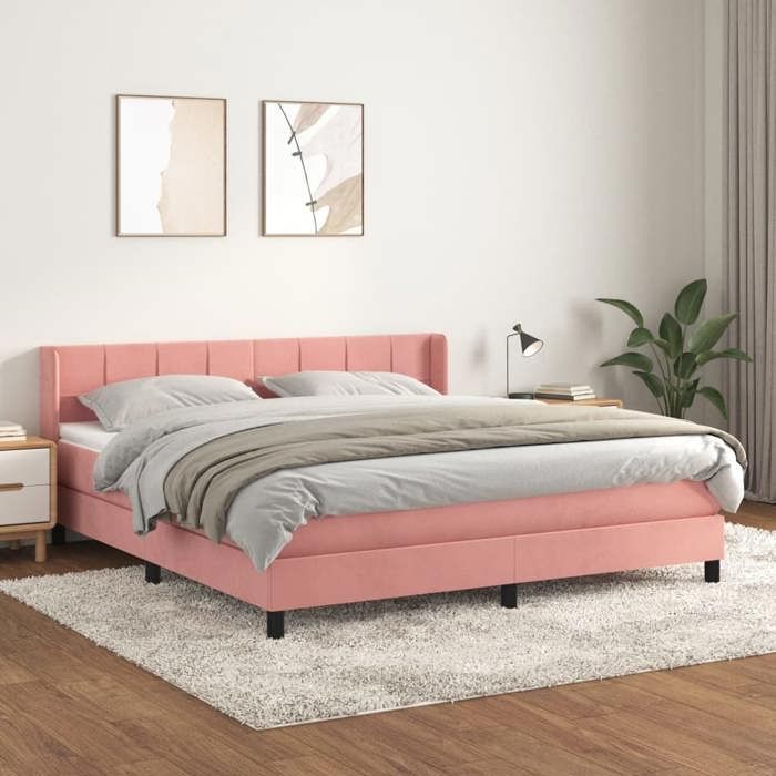 3130972 vidaXL Divan Bed with Mattress Pink 160x200 Cm Velvet