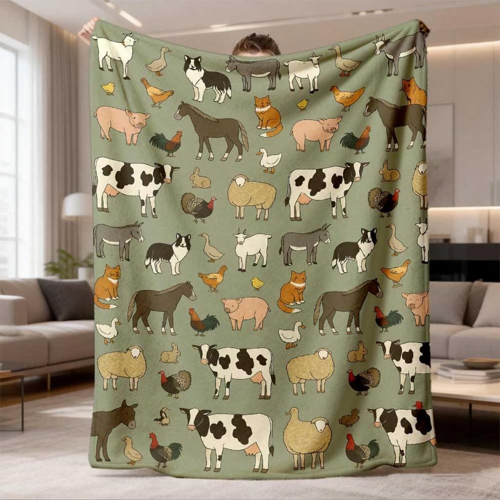 New Arrival Sheep & Cow Flannel Blanket - Hypoallergenic Bedspread Suitable for All Seasons, Bohemian Cow & Sheep Bedding, Perfect Gift for, Birthdays