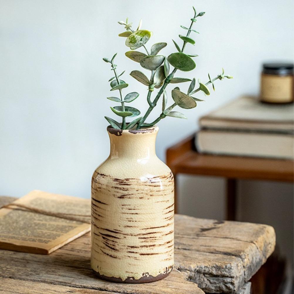 Vintage Ice Cracked Ceramic Vase Dried Flower Flower Vase Living Room Arrangement Flower Vase Room Decoration Satisfying Gift