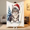 Cute Christmas Orange Cat Blanket Wearing Santa Hat Soft Cozy Warm Bed Couch Blanket Animal Print Holiday Home Decor