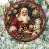 Vintage Santa Snowman Aluminum Round Sign Embossed Metal Tin Plate Christmas Wall Decor Home Cafe Apartment