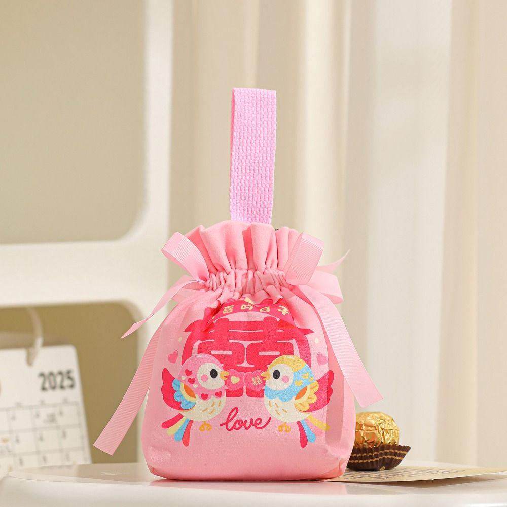 Fashion Canvas Wedding Candy Bag Tassels Bowknot Chinese Style Handbag Drawstring Handbag Small Wrist Bag Birthday