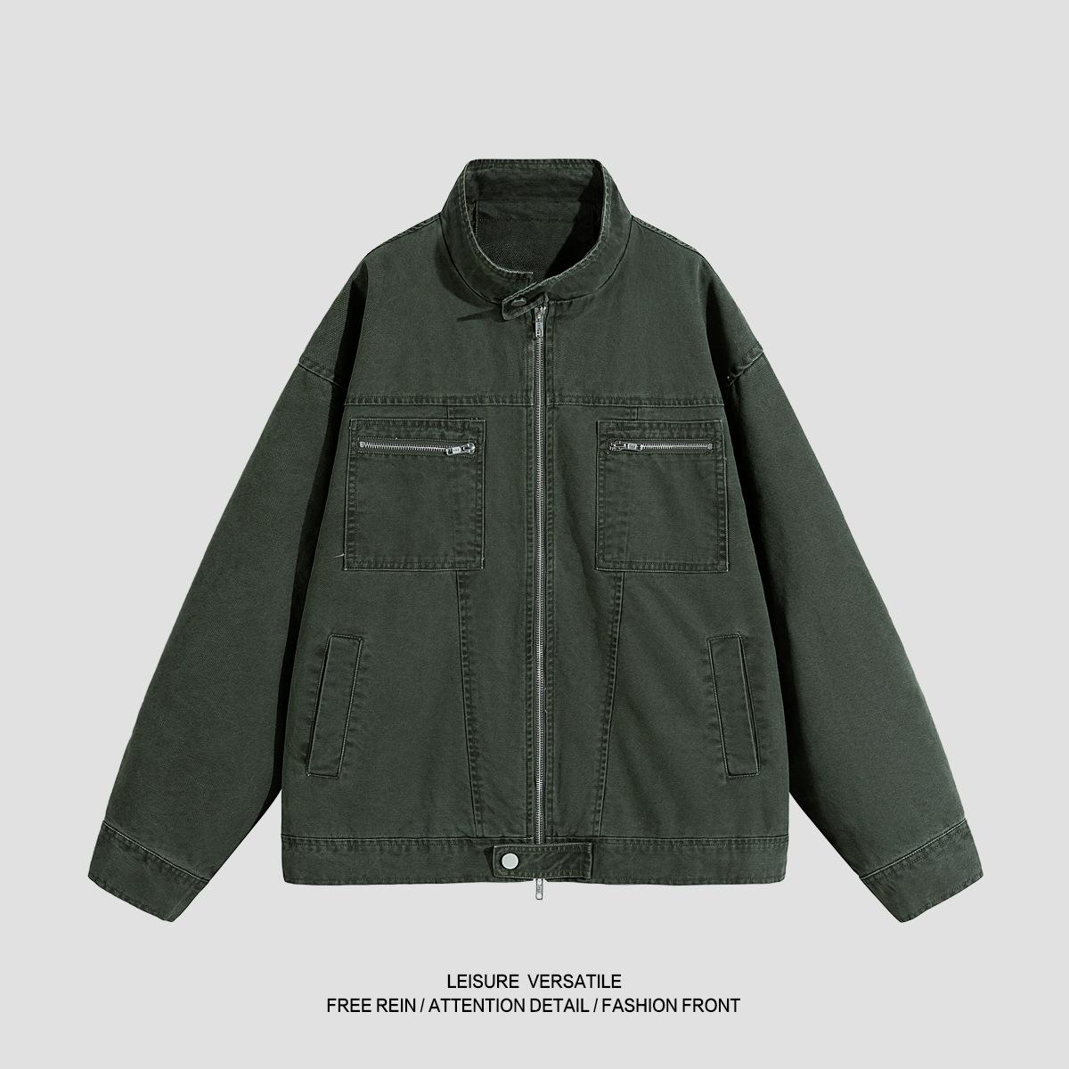 

Универсальное пальто Минималистичная хлопковая куртка Мужская 2026 Рабочее пальто Выстиранное и состаренное Стойкий лацкан Мужская Весенне-осенняя Дышащая Рабочая Повседневная Куртка 2XL