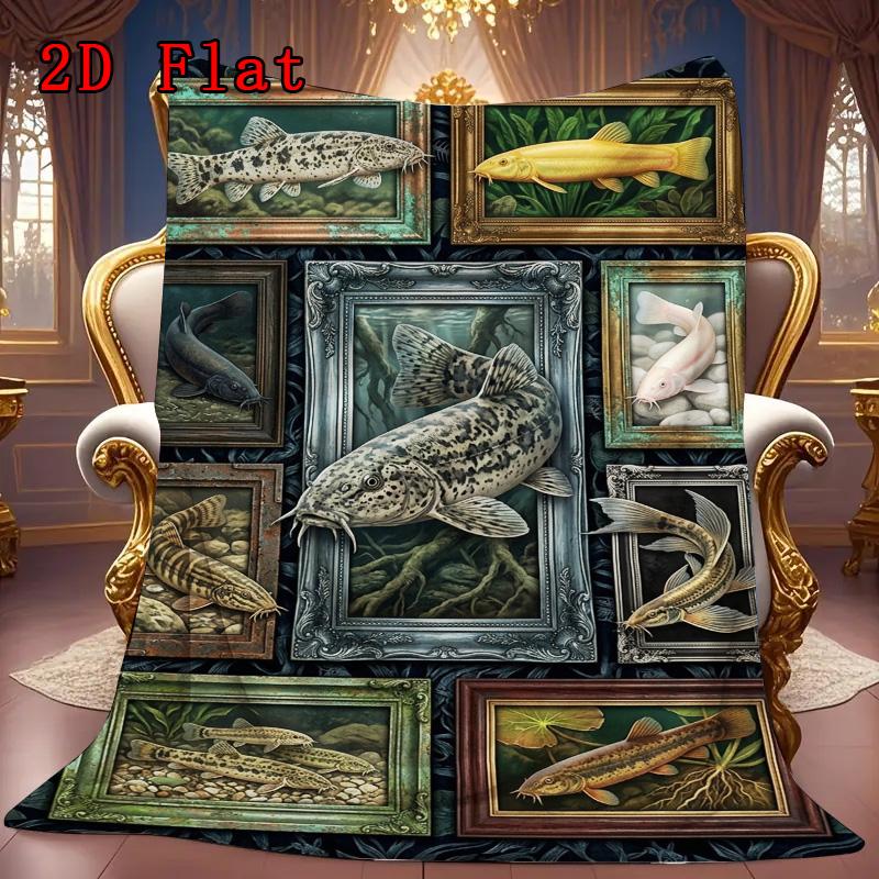 Fish Art Collection 2D Flat Pattern Flannel Blanket, High Quality All Seasons, Home Decor, Warmth and Comfort, Perfect for Christmas Gifts.