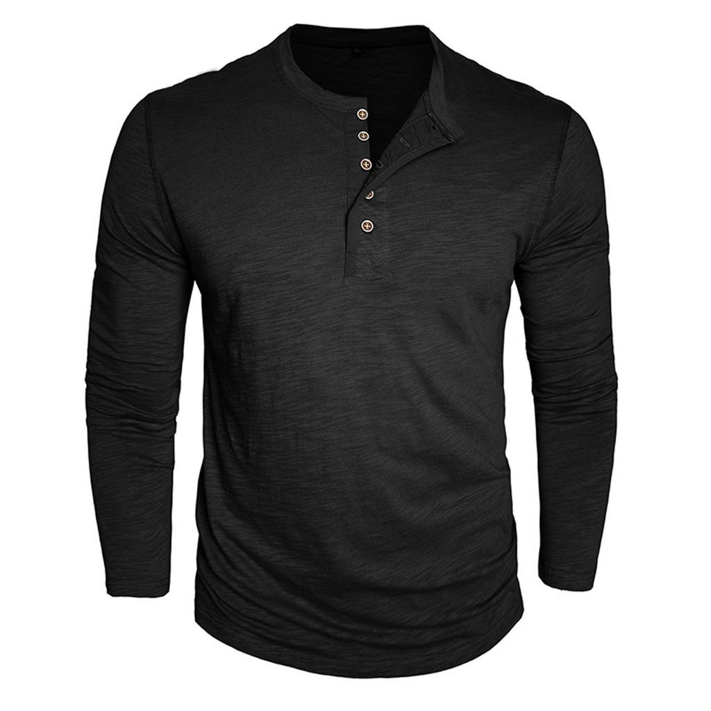 Men's Solid Color Button Lapel Long Sleeve Top Men's Casual Fashion Long Sleeve Top