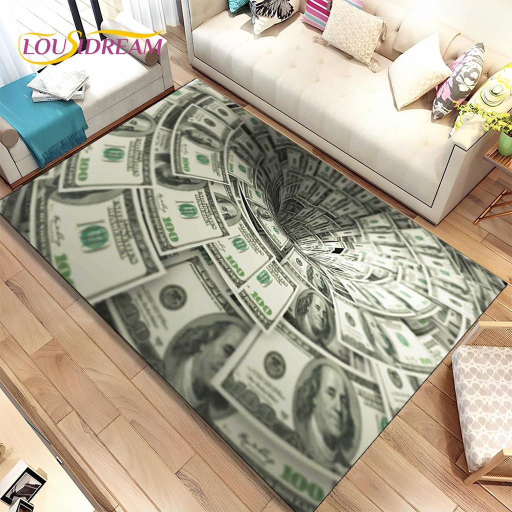 3D Illusion Dollar Euro Money Pattern Area Rug,Carpet Rug for Home Living Room Bedroom Sofa Doormat Decor,kid Non-slip Floor Mat