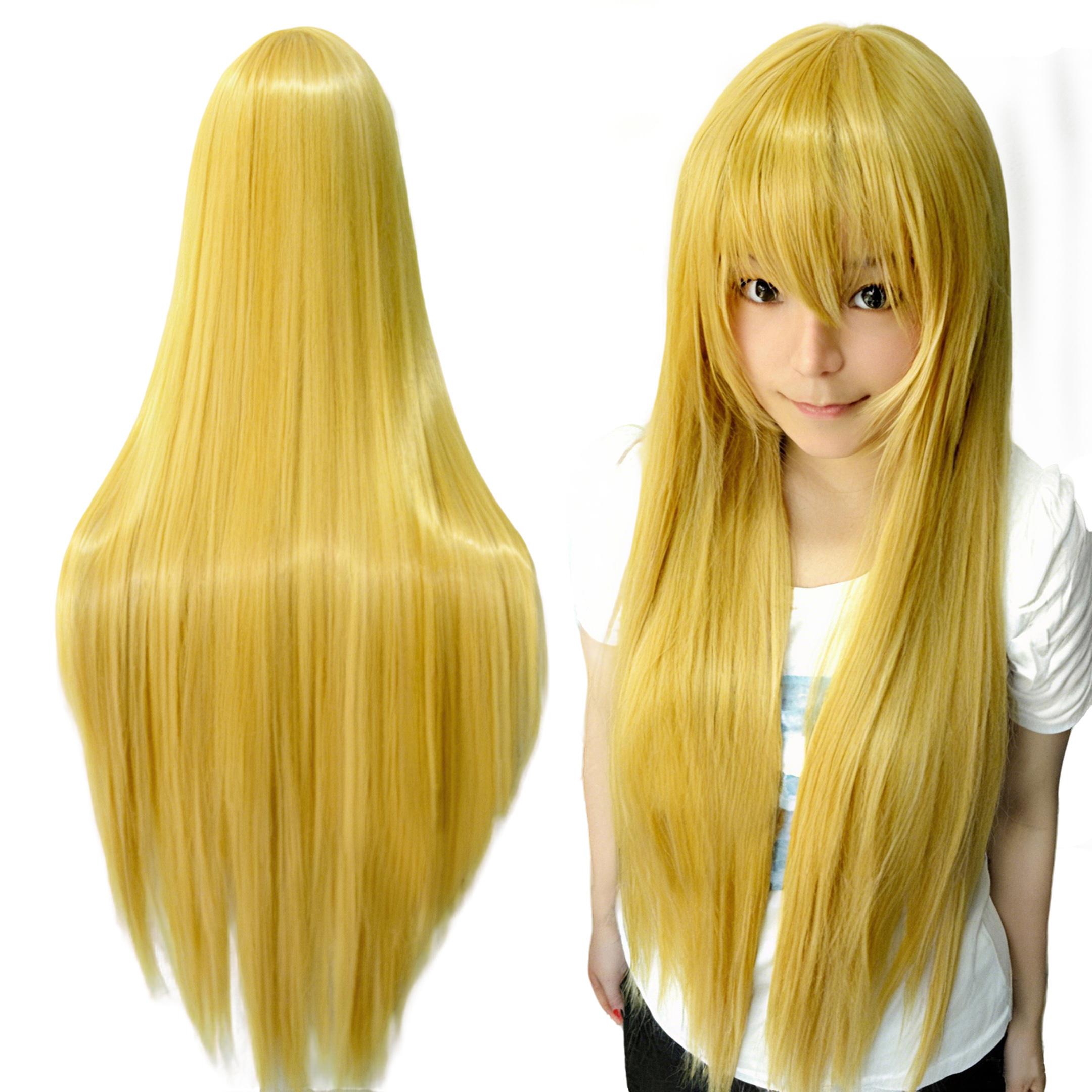 Synthetisch Haar Lange Cosplay Pruik Recht Miki Hoshii Pruik Anime Haarstukjes Blond Kostuum Pruiken 32inches