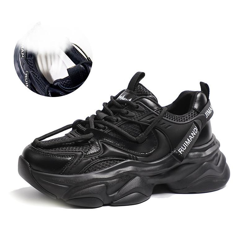 Women's Leather Sneakers Spring Shoes Thick Bottom Height Increase Pops Shoes Casual Shoes
