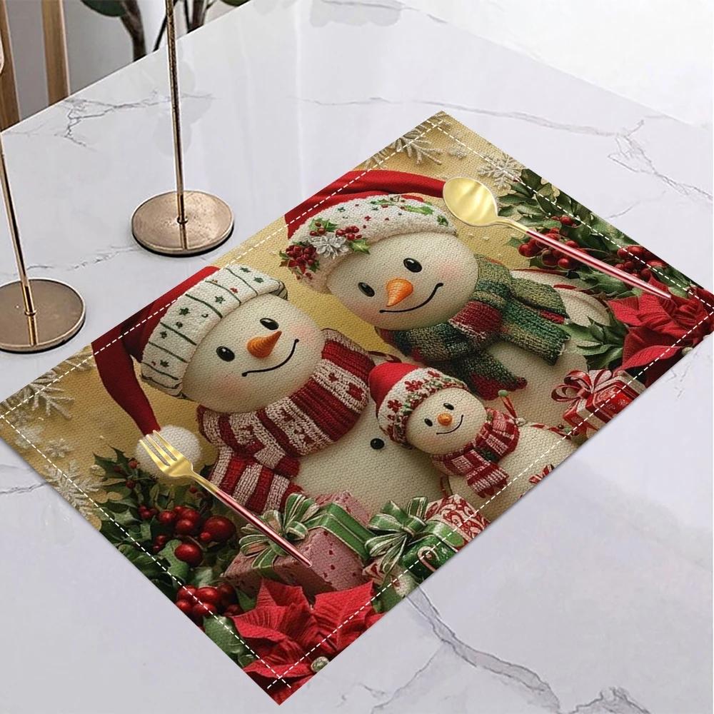 Christmas Snowman Placemat Party Decoration Placemat Restaurant Tableware Insulation Mat Christmas Gift New Year Decoration