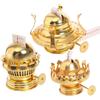 L555 Retro Lotus Kerosene Lamp Head with Metal Regulator, Glass Shade, and Wick