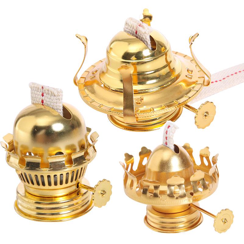 L555 Retro Lotus Kerosene Lamp Head with Metal Regulator, Glass Shade, and Wick