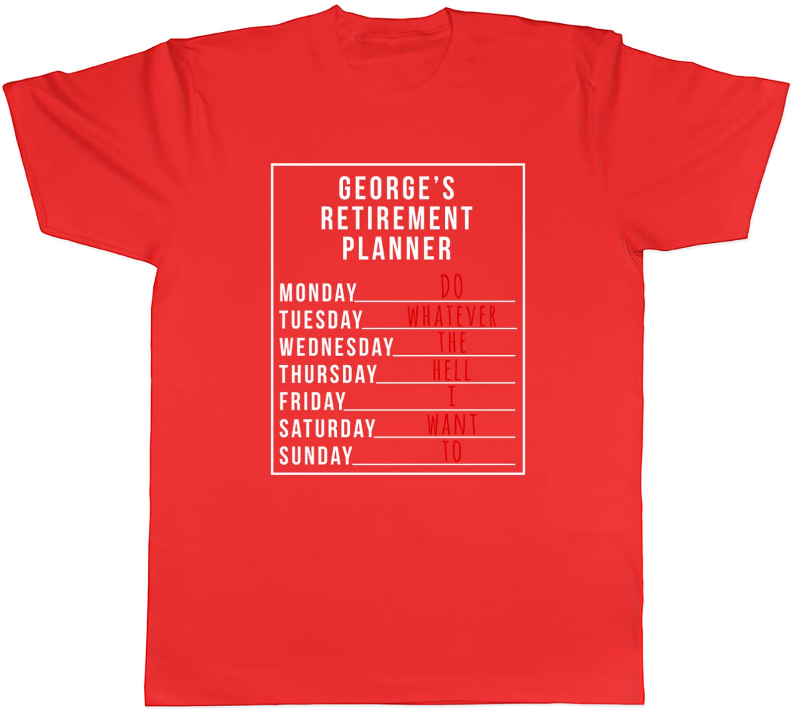Personalised Retired Retirement Planner Mens Unisex TShirt Tee Gift S