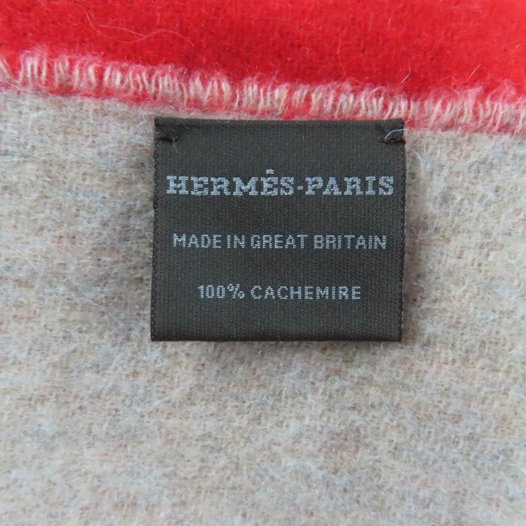 Ausgezeichneter HERMES Schal Rot beige Kaschmir Damen H259130S Gebraucht