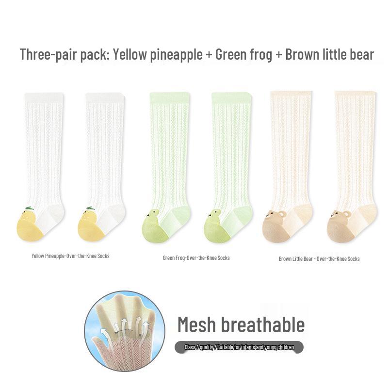 Unisex Baby Breathable Cotton Mesh Over-the-Knee Socks for Spring/Summer/Autumn, Anti-Mosquito, Thin Style.