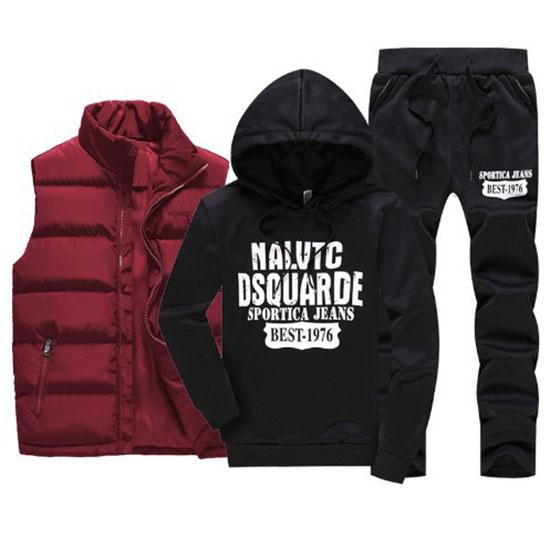 Men's Tracksuits Casual Set 3 Pieces Warm Vest Sweatpants Hoodie Letter Printed Plus Size 5XL Mens Joggers Set Sweat Suits