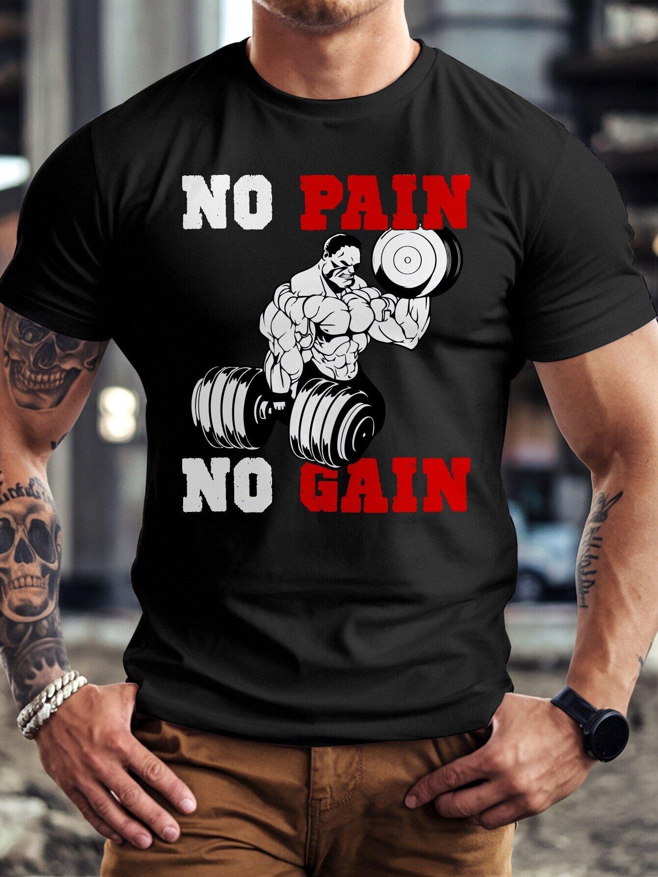 Motivational No Pain No Gain Graphic T-shirt - Casual Crew Neck S