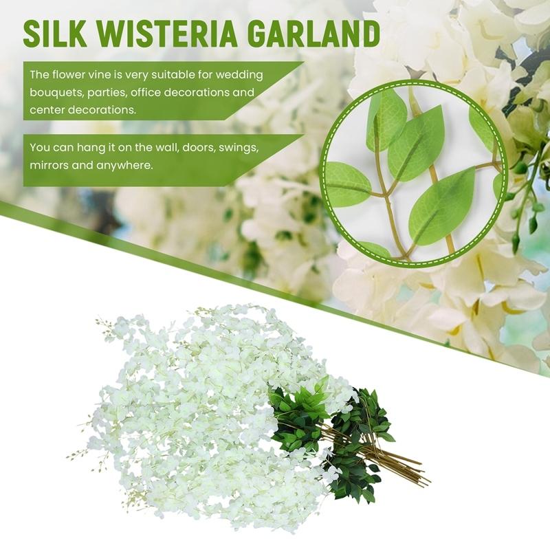 12PCS Artificial Wisteria Flowers, perfect for indoor and outdoor wedding arches, party backdrops and wall decorations.