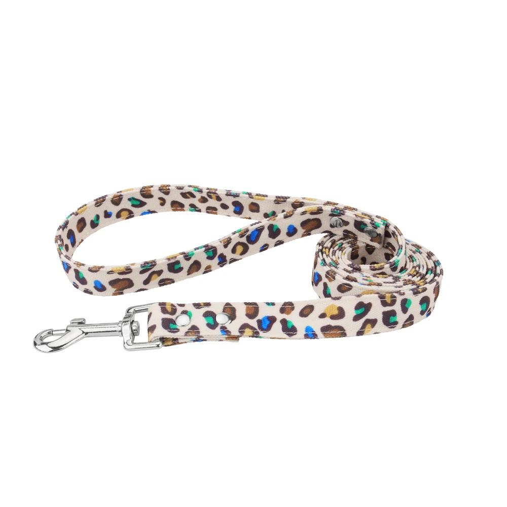 Custom Dog Collar and Leash Set,Personalized Leopard Pattern,Polyester Fabric Webbing with 120cm Leash, for Medium Large Dogs