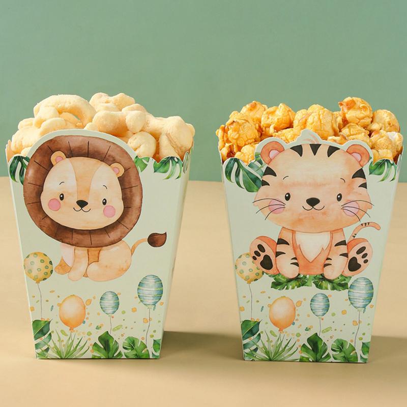 6 Stück Dschungel-Themen Popcornbox Becher Dschungel Geburtstagsparty Dekoration Kinder Junge Safari Geburtstag Hochzeitsfeier Zubehör Babyparty
