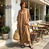 Beach Dress for Women Summer Maxi Women, V-Neck Casual Oversized Boho Long Elegant Dress, Sleeve Button Up Vacation Sundress with Pockets Lightweight