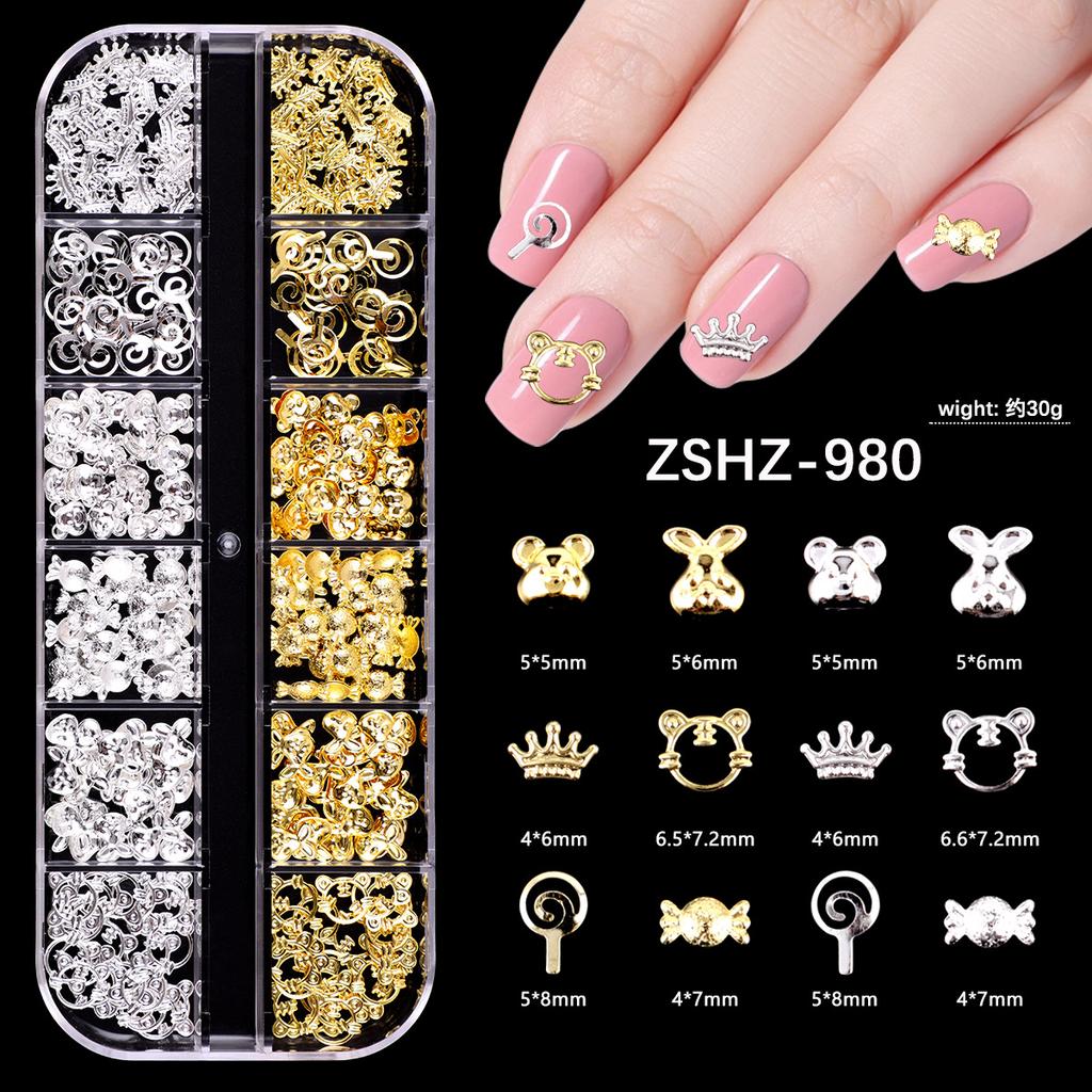 Japanese Bow Strip Box, Gold And Silver Nail Art Rivets, Half A Piece, Round Beads, Small Rice Grains, Butterfly Metal Nail Patch.