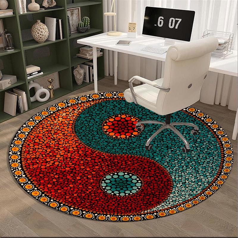 Yin-yang Mandala Design round carpet Chair cushion Round Entryway Rug, Soft Round Rugs for Living Room, Bedroom, Circle Carpet decor gifts