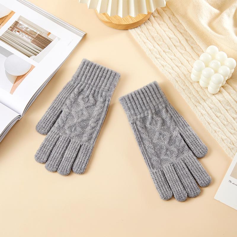Gloves for Women Autumn and Winter Knitted Gloves Cute Solid Color Cold Proof and Warmth Thickened Cycling Touch Screen Versatile Gloves