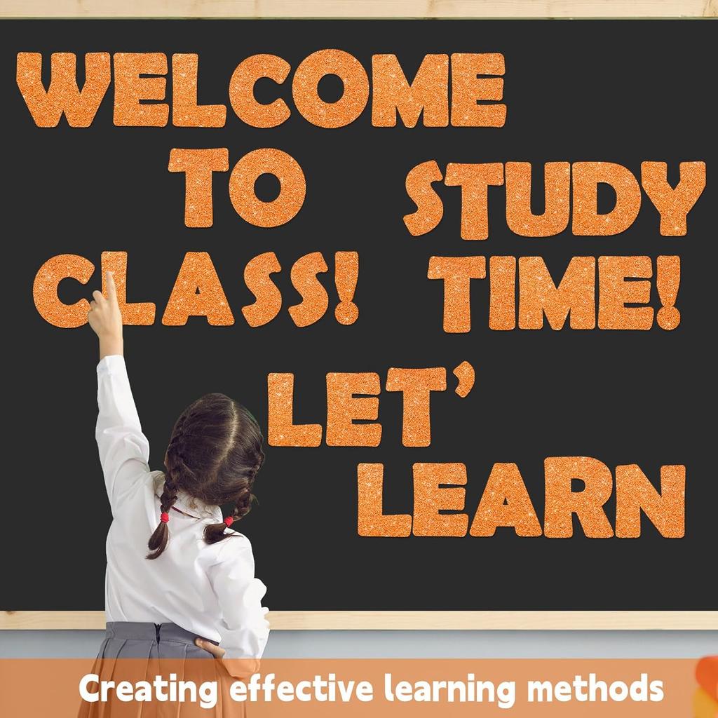 Qyeahkj 150 PCS Large 6" Font Letters and Punctuation Set Glitter Orange Classroom Alphabet Cutouts for Bulletin Board Home School a Great Helper to