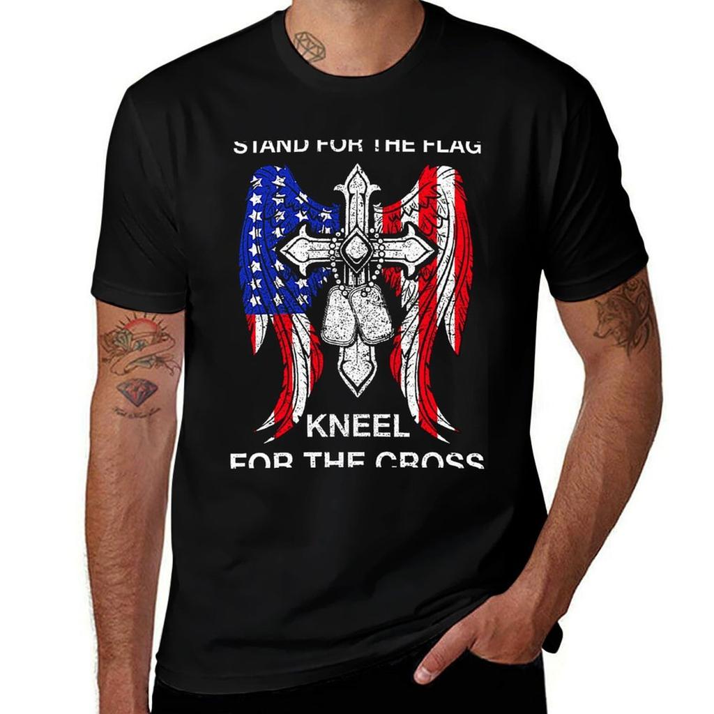 Stand For The Flag Kneel For The Cross Tshirt Big And Tall Casual Tshirt