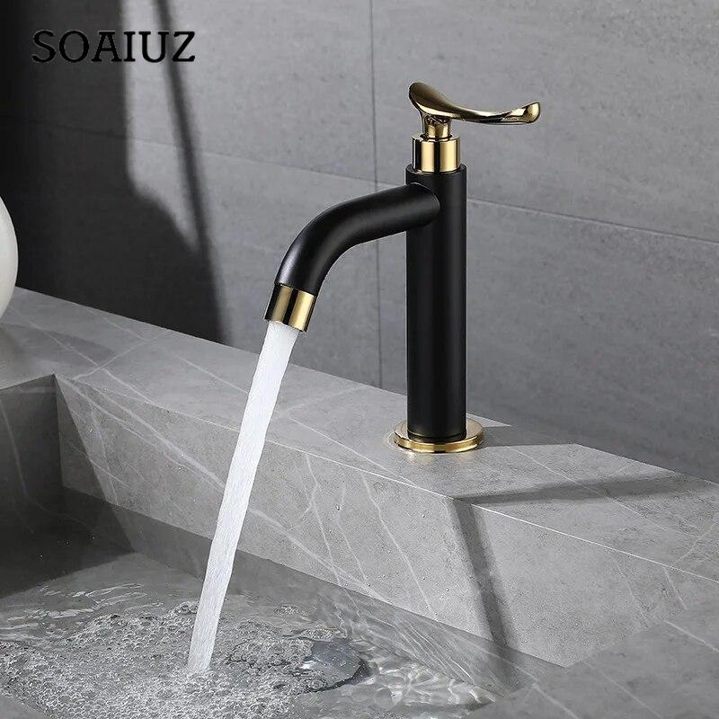 Bathroom Basin Faucet Single 304 Stainless Steel Cold Water Bathroom Sink Faucets Black and Gold  Single Handle Washbasin Tap