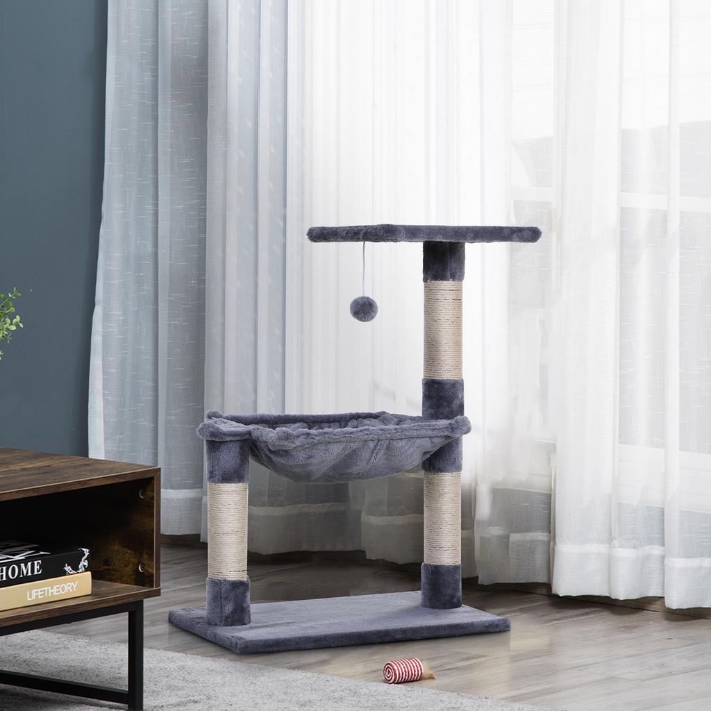 Cat Tree, 3 Sisal Posts, Platform, Hammock, 50 x 36 x 70 cm, Grey