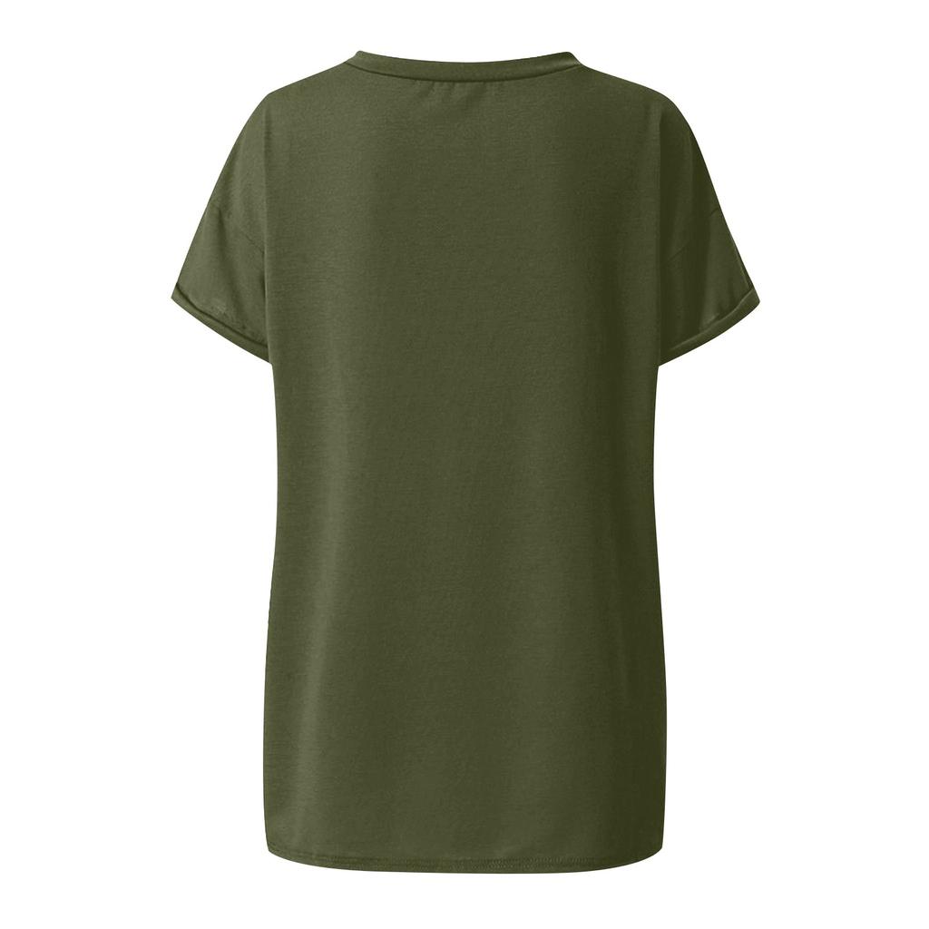 Women's Fashion Spring/summer V-neck Pocket T-shirt With Rolled Edge Short-sleeved Loose Top
