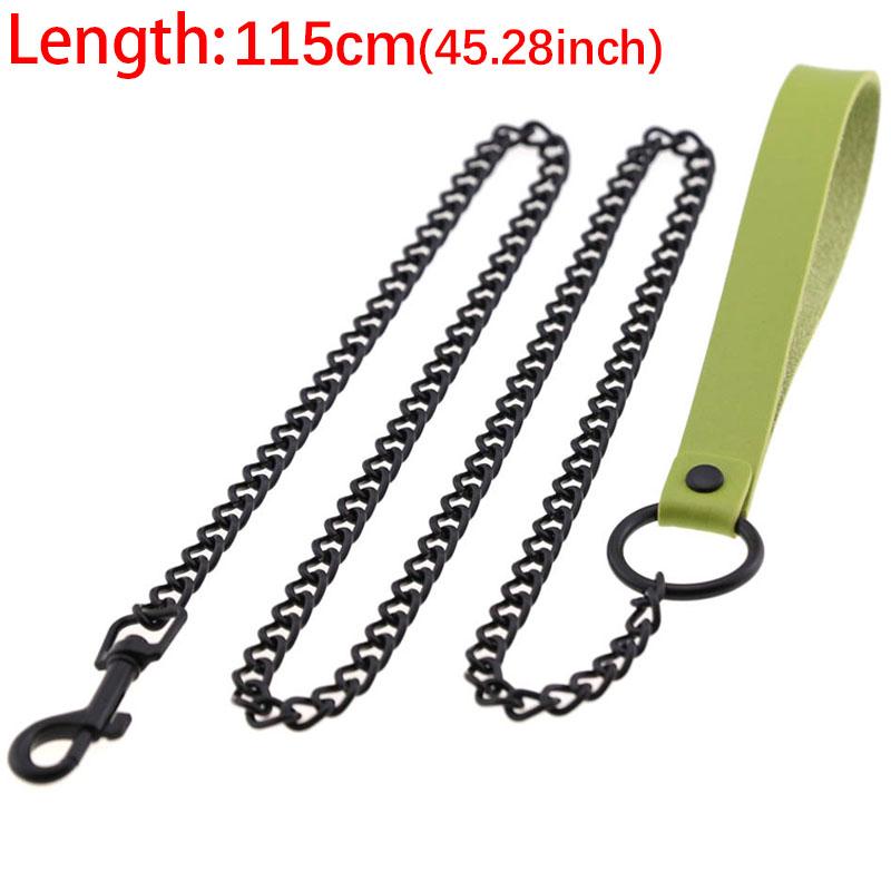 Durable Anti-Bite Metal Dog Chain Lead Chain Leash Handle Leads Leather Iron Chain for Small Large Medium Dogs Outdoor Training