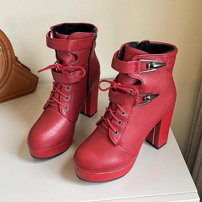 Damenschuhe mit Absatz, modische Stiefeletten mit seitlichem Reißverschluss und klobigem Absatz, Plateauschuhe, lässige Damenstiefel mit hohem Absatz