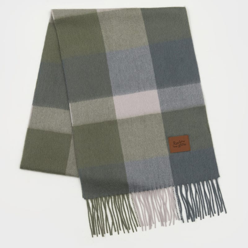 RECLOW MUNM CHECK CASHMERE 100% MUFFLER GREEN