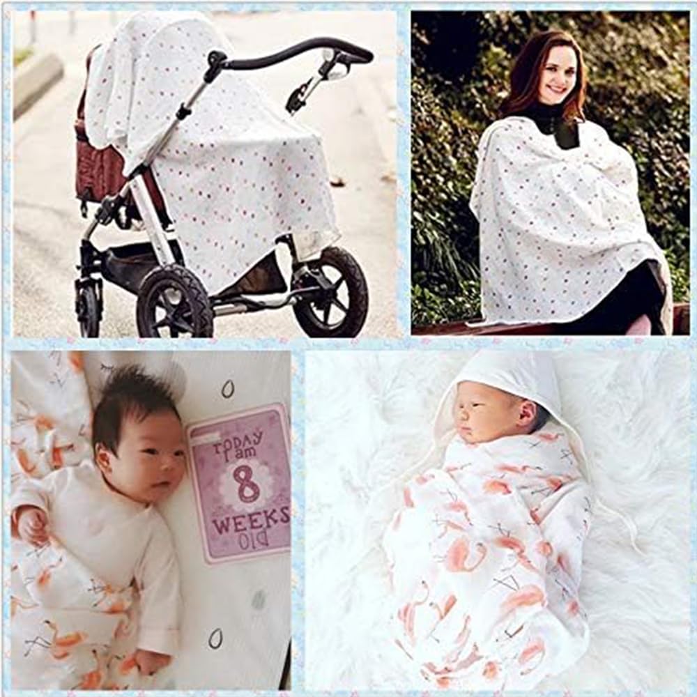 Set of 4 Gauze Baby Swaddles, Baby Bath Towels, Newborn Blankets, Nursing Covers, Swaddles, Baby Shower Gifts, 120*120cm, 100% Cotton, Girls