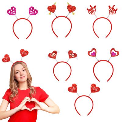 Valentine's Day Heart Headband Glitter Red Heart Hair Accessory for Halloween Holiday Wedding Birthday Party