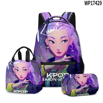 K-POP Huntress Girl Group Backpack Lunch Bag Pencil Case 3-Piece Set Student Bookbag Water-Resistant Large Capacity School Kit Less