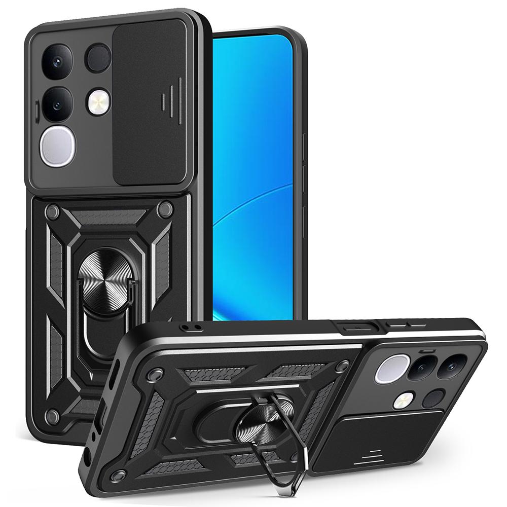 For Vivo Y29 4G Case with Slide Camera Lid PC+TPU Kickstand Phone Cover