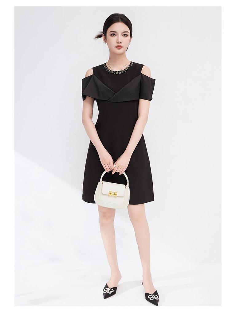 2024 Summer Elegant Off-Shoulder Diamond Nail Dress for Women