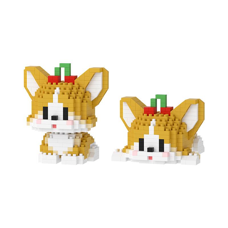 New Cute Double Mini Puppy Series Micro-Particle Children's Educational Assembled Building Blocks Cartoon Ornaments Gift