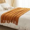 Ins Style Homestay Bed End Towel Thick Thread Woven Air Conditioning Blanket Solid Color Bubbles Camping Sofa Blanket Multi Functional Tassel Bedding